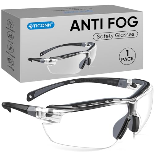 TICONN Anti-Fog Safety Glasses for Men & Women, ANSI Z87.1 Eye Goggles | UV Eye Protection, Adjustable Arms, Lightweight Frame, Scratch-Resistant Lenses, Perfect for Construction, Cycling