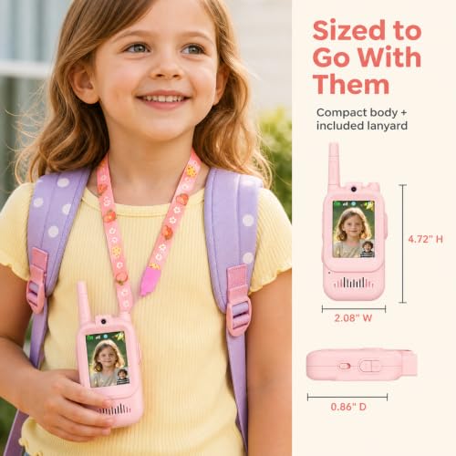 Video Walkie Talkies for Kids, 2 Pack Rechargeable with Screen | No WiFi Auto Pairing, Voice Changer | Indoor Outdoor Toys for Camping & Birthday Gifts for Boys Girls Ages 3-12, 500m Range