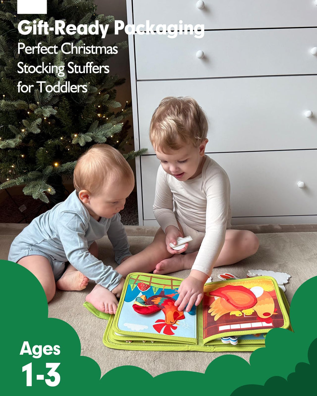 hahaland Busy Book for Toddlers 1-3 - Montessori Toys 1 Year Old Busy Board | 1 Year Old Boy Gifts Educational Quiet Activity Books 10 Pages, Toddler Christmas Stocking Stuffers One Year Old Travel Toys