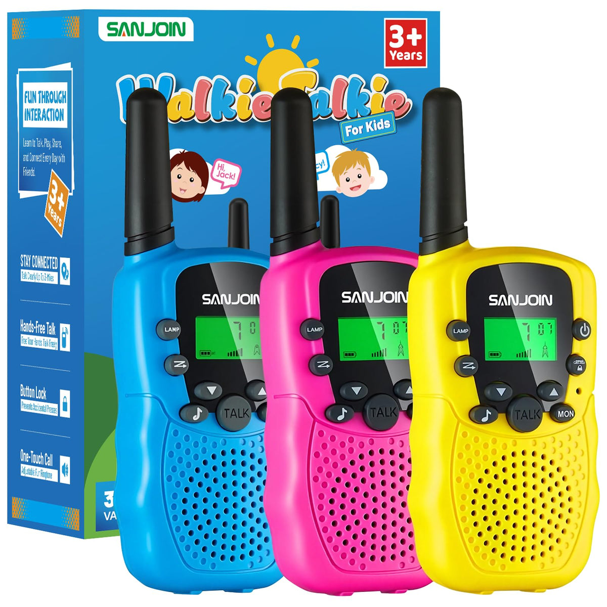 SANJOIN Walkie Talkies for Kids, Birthday Gifts for Girls 4 5 6 7+Years Old | 3 Miles Long Range, Clear Sound, 22 Channels 2 Way Radio to Camping Hiking Outdoor Games Toys for Girls Boys Ages 3-12