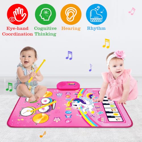 Toys for 1 Year Old Girl Gifts: 3 in 1 Baby Musical Mat Toddler Toy Age 1-2 | Piano Drum Animal Touch Unicorn Toys - Infant Music Toy 12-18 Months Babies Birthday Gifts for 1 2 3 Year Old Boys Girls