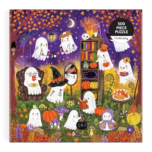 Mudpuppy - Ghostly Gathering 500 Piece Jigsaw Puzzle | Illustrated by Jenny Miriam Hughes, Halloween, For Adults, Family, and Kids, Recycled Paper, No Dust, Finished Size 20" x 20"