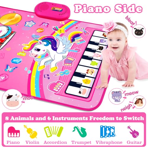 Toys for 1 Year Old Girl Gifts: 3 in 1 Baby Musical Mat Toddler Toy Age 1-2 | Piano Drum Animal Touch Unicorn Toys - Infant Music Toy 12-18 Months Babies Birthday Gifts for 1 2 3 Year Old Boys Girls