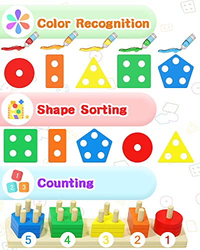 Montessori Sensory Toys for 1 2 Year Old Boy Girl Gifts, Puzzle for Toddler | Montessori Toys, Toddler Toy 2-3, Boys Girls Birthday Gifts, Wooden Blocks, Shape Sorter, Learning Toy, Toddler Activities