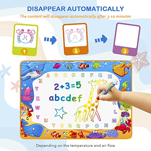 Water Doodle Mat - Kids Color Painting Toy, Gift Set for Toddlers 2-7 | Great Educational Water Doodle Mat - Toddler Painting Toy Gift with Fun Stencils, Magic Pens & Drawing Templates for Kids