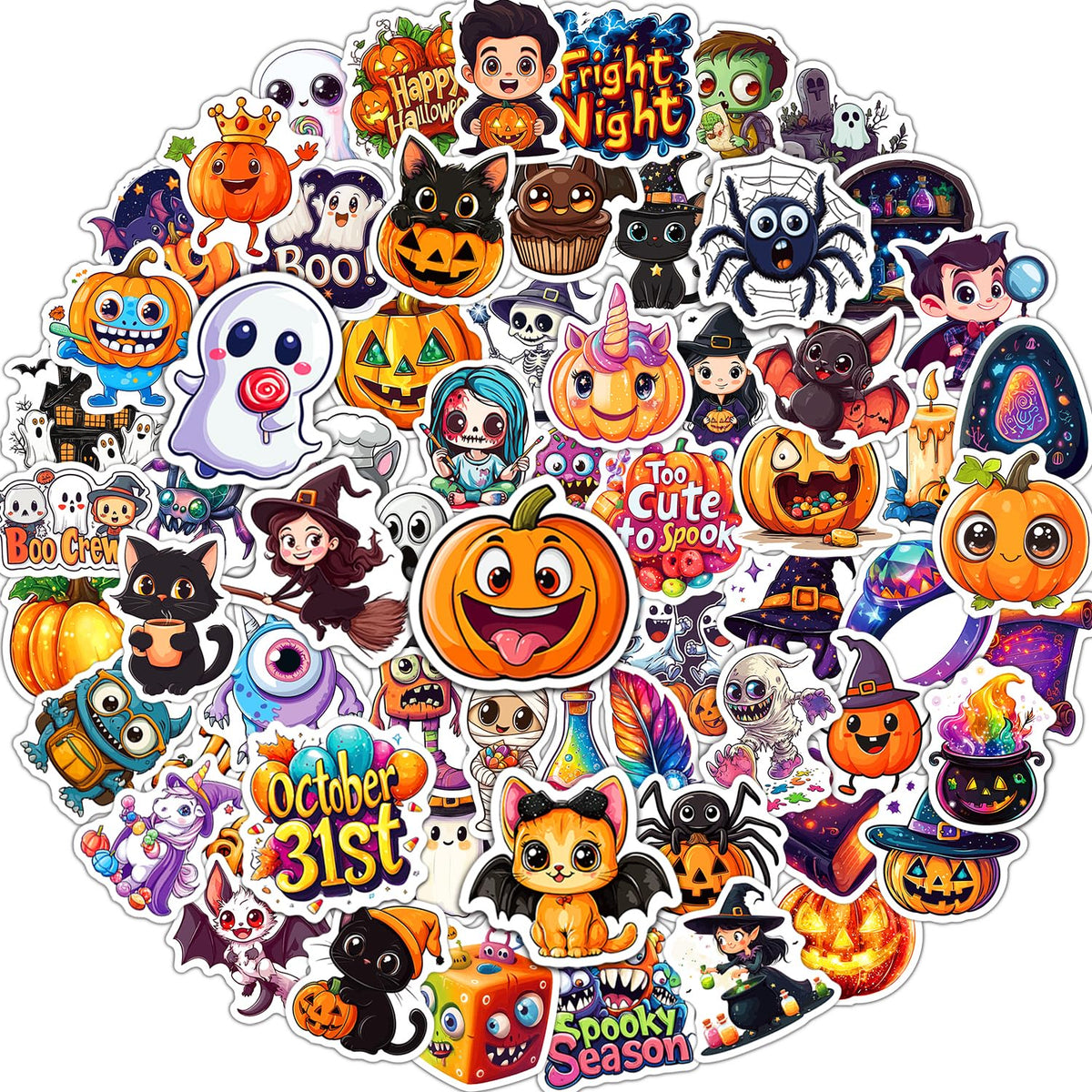 JCFIRE Halloween Stickers for Kids, 100 PCS Halloween Party Favors | 100 unique 2.3 in waterproof vinyl stickers for goodie bags, treat bags, crafts, water bottles and party favors
