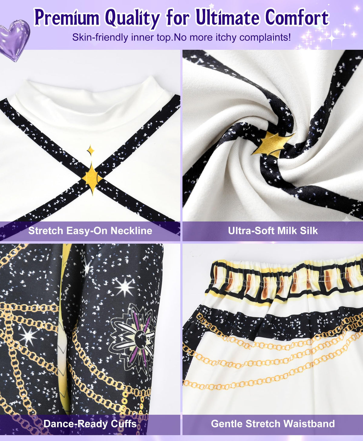 Behufun Girls Halloween Costume, Pop Singer Costume, Top Pants with Purple Braid for Cosplay Birthday Party, 4-12 Years