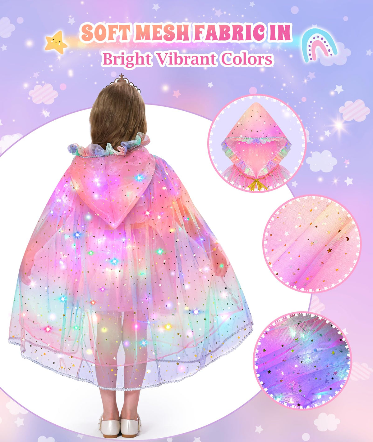 Princess Dress Up for Girls, Unicorn Light up Princess Cape Princess Dress | Costume Crown Gift for Girls 3 4 5 6 DOLNOW