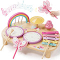 Lehoo Castle Toddler Drum Set Wooden, Unicorn Montessori Toys for Girls | Baby Drum Set Music Toys with Xylophone, 7 in 1 Toddler Musical Instruments, Educational Birthday Gift for 12-18 Months Girl