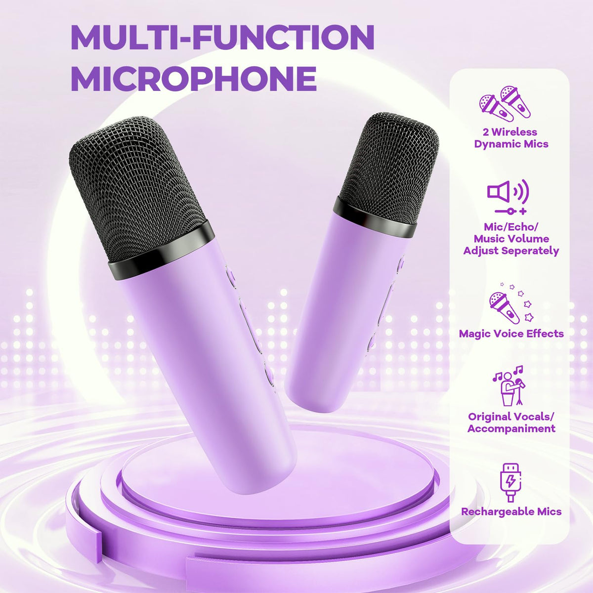YLL Karaoke Machine for Kids, Birthday Gifts for Girls 3 4 5 6 7+Years Old | 2 Wireless Microphones, 5 Magic Voices, Mini Portable Bluetooth Speaker, Family Home Party Present Toys for Ages 4-12
