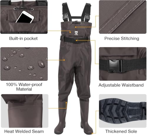 TIDEWE Chest Waders for Men Women, Waterproof Fishing Waders | Waterproof 420D 2-Ply Nylon/PVC, Lightweight Bootfoot Hunting Waders, Adjustable Suspenders, Boot Hanger