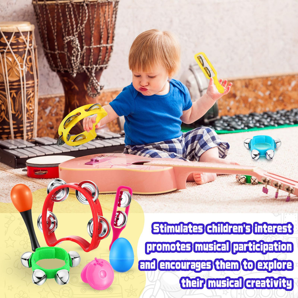 Silipull 72 Pcs Shaker Musical Instrument Set for Kid Toddler Early Music | Musical Tools Bulk Shaker Wrist Hand Band Bells Maracas Percussion Tambourine Cymbals Plastic Castanets for Daycare Preschool