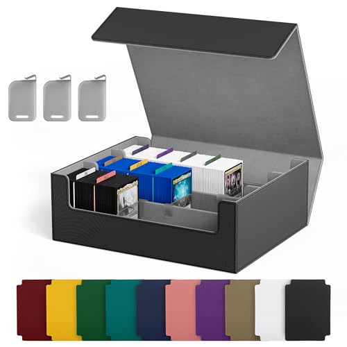 UAONO Trading Card Storage Box Holds 2400+ Cards, Bulk Card Storage | Magnetic Closure PU Leather Card Organizer with 10 Dividers & 3 Stoppers for MTG, PTCG, TCG, Sports Cards (Black)