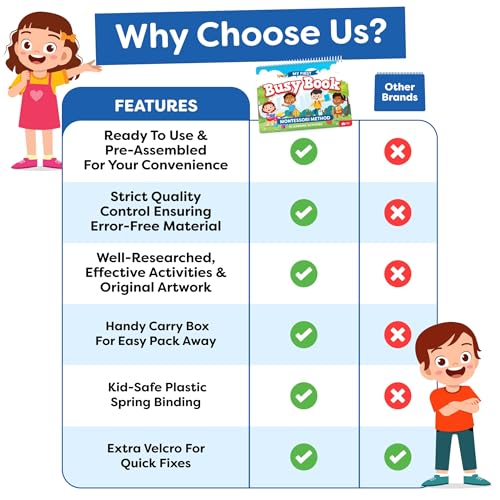 Montessori Busy Book & Preschool Learning Workbook for Toddlers Ages 3-5 | Preassembled Quiet Activity Book - Educational Travel Toy - Toys and Gifts for Kids