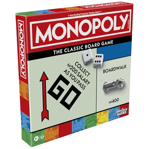 Monopoly Board Game | Classic Game with Storage Tray and Larger Tokens | Ages 8+ | 2 to 6 Players | Family Games for Kids and Adults | Kids Gifts
