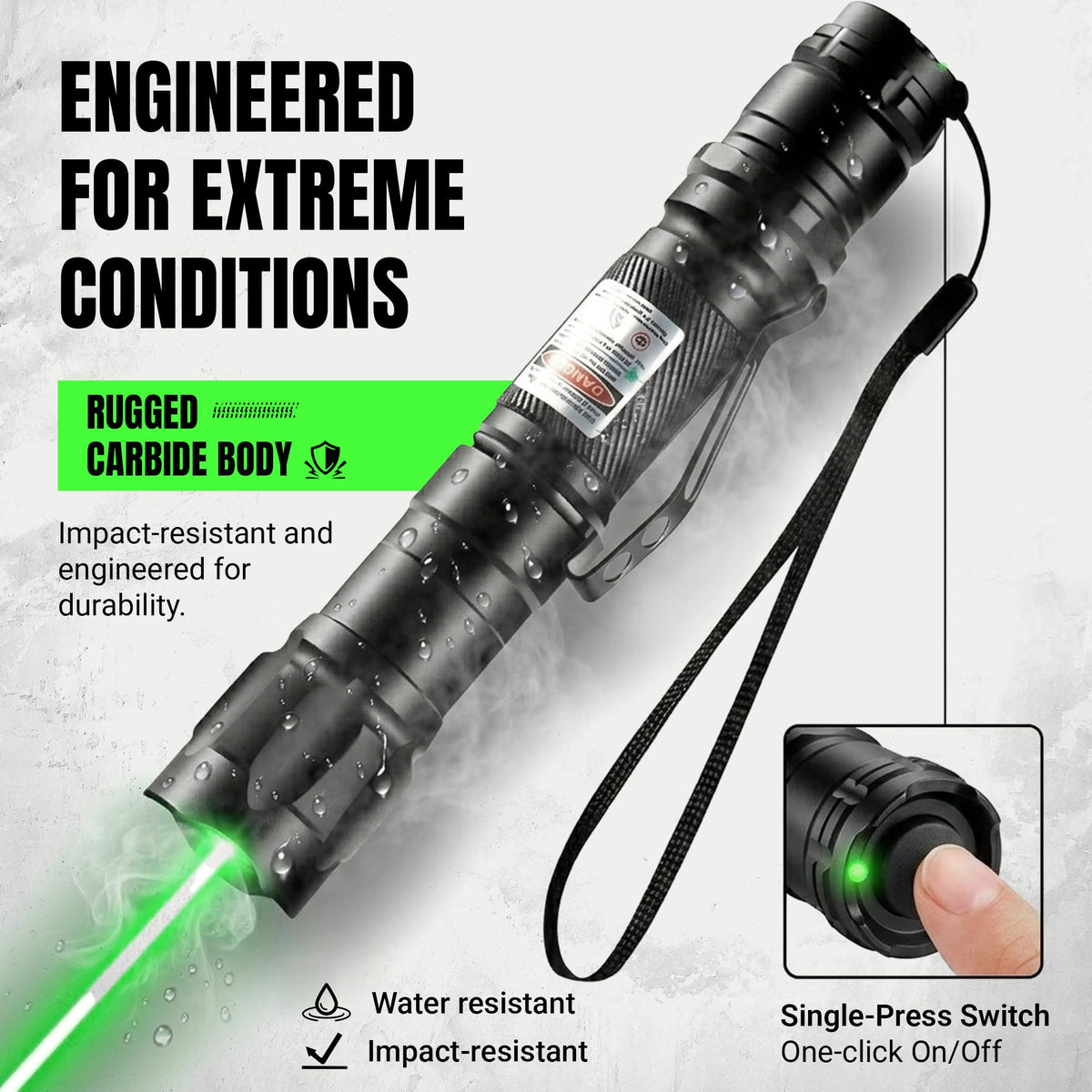 HITEKK High Power Green Laser Pointer | Tactical Long Range Green Laser Pointer | Single Press On/Off Tactical Lazer Pointer | Rechargeable Lazer Pointer and Carrying Case