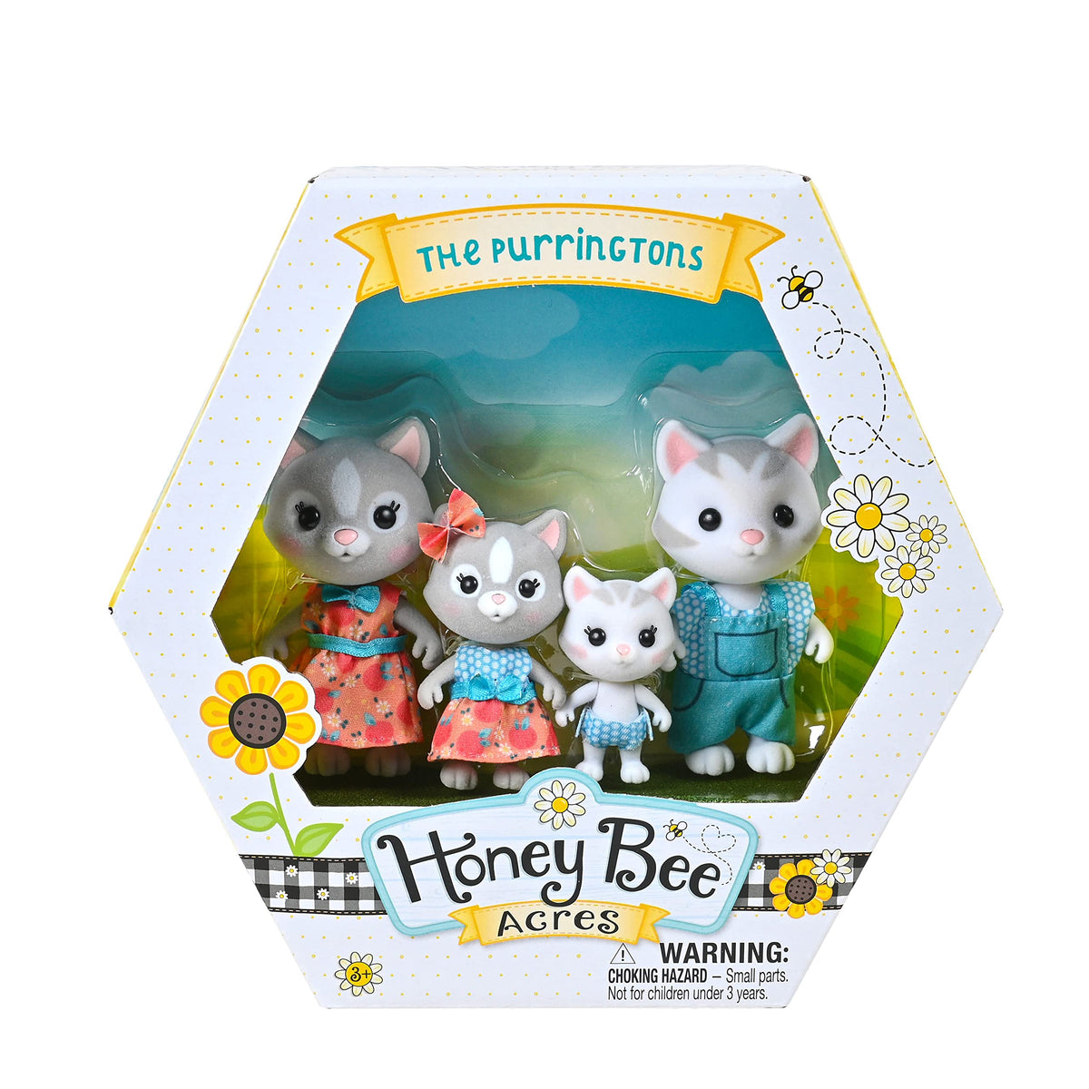 Honey Bee Acres The Purringtons Cat Family - 4 Mini Doll Figures - Ages 3+
