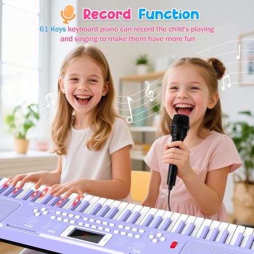 61 Keys Kid Piano Keyboard with Light-up Keys Teaching Mode Dual Speaker