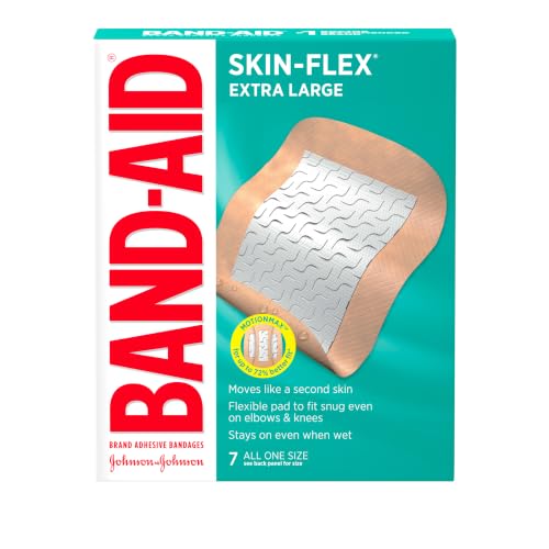 BAND-AID Brand Skin-Flex Adhesive Bandages, Extra Large, 7 Count | Flexible Protection, Sterile Wound Care for Minor Cuts, Scrapes & Burns, First Aid Kit Essential, For Fingers, Hands & Knees