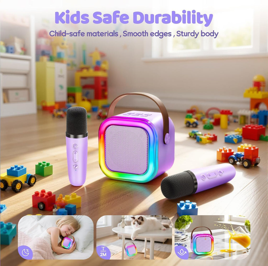 IROO Mini Karaoke Machine for Kids, Birthday Gifts Toys for Girls Ages 3-12 | 2 Wireless Mics, 5 Voice Effects & 1-Month KaraFun Premium, Bluetooth Speaker, Portable MP3 Player For Family Home Party