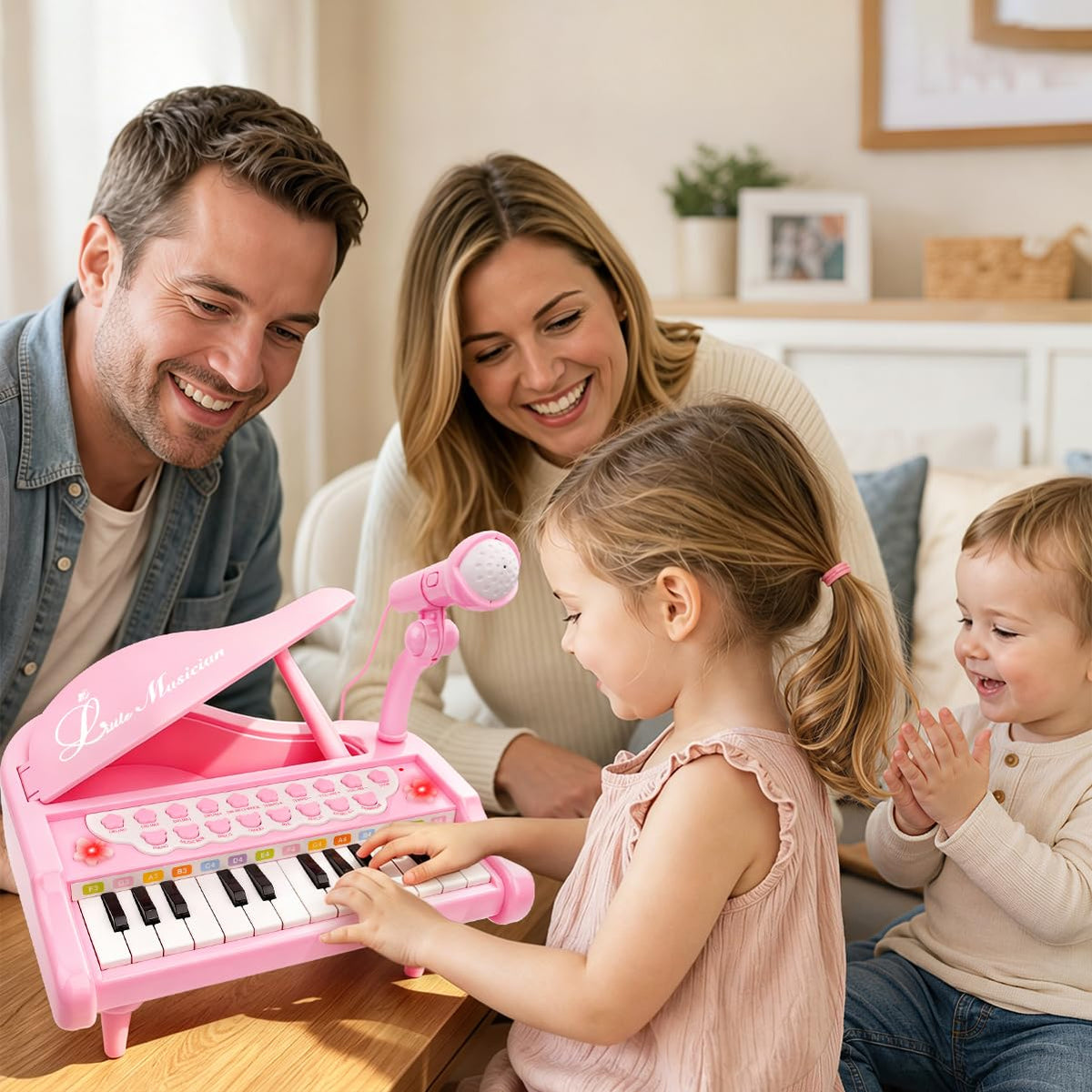 Love&Mini Piano Toys for Girls, 24-Key with Mic, Record & Playback, Ages 3+ | Kids Piano with 22 songs, 8 Percussion Sounds, LED lights, 4 Instrument Modes and Connect to MP3, Phone & Tablet