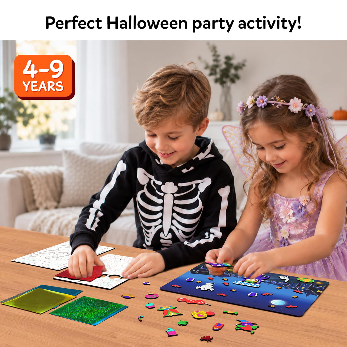 Skillmatics Foil Fun Halloween Craft, Foil Art Activity, Gift for Kids | 200+ Stickers, Travel Toys, Mess-Free, Screen-Free, Fine Motor Skills, Boys & Girls Ages 4, 5, 6, 7, 8, 9