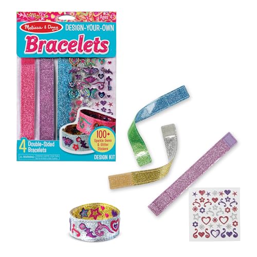 Melissa & Doug Design-Your-Own Bracelets Jewelry Making Craft Kit | DIY Jewelry, 4 Reversible Bracelets, 100+ Gem & Glitter Stickers, Arts & Crafts Activity, Preschool Toys for Kids, Ages 4+