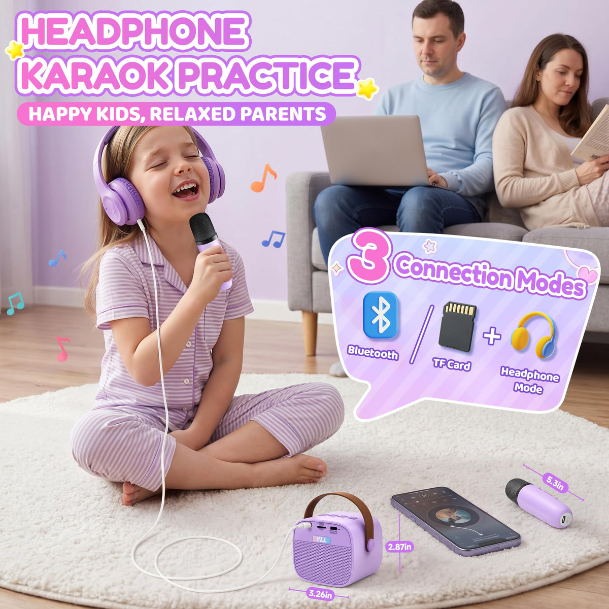 YLL Karaoke Machine for Kids, Birthday Gifts for Girls 3 4 5 6 7+Years Old | 2 Wireless Microphones, 5 Magic Voices, Mini Portable Bluetooth Speaker, Family Home Party Present Toys for Ages 4-12