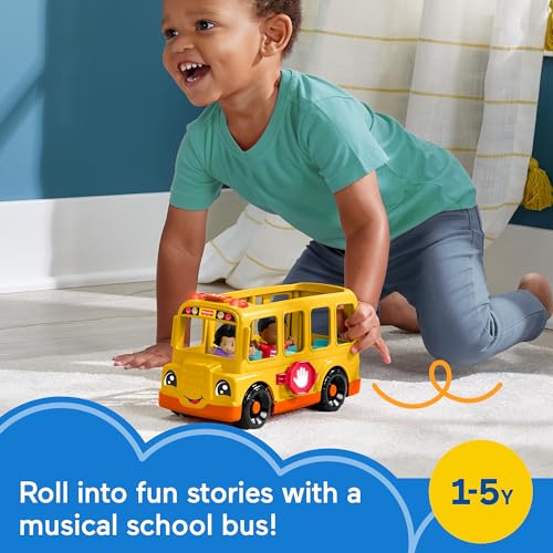Fisher-Price Little People School Bus Toddler Toy | Push-Along Vehicle, Lights Music & Sounds, 2 Figures, Preschool Kids Ages 1+ Years