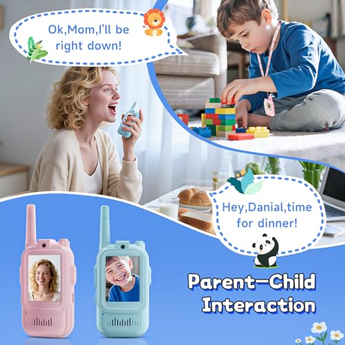 Kids Video Walkie Talkies, 2 Pack Long Range Toy Walkie-Talkie for Kids | Rechargeable, Outdoor Games Toys for Boys Girls Age 3-12, Indoor, Camping, Hiking, Travel, Christmas Birthday Gift(Blue/Pink)
