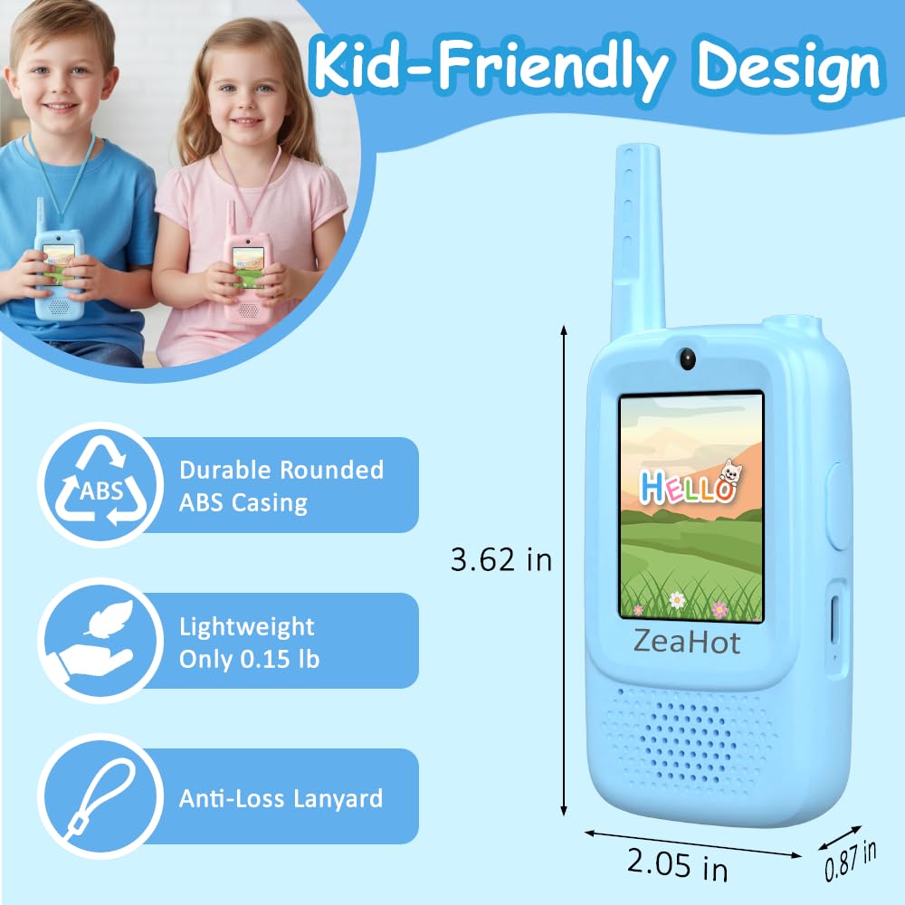 Upgraded Kids Video Walkie Talkies 2 Pack, Rechargeable Long Range Walkie Talkies for Kids, Video Intercom with Voice-Changing, Photo Sharing, Voice Chat, Emoji Messaging Modes