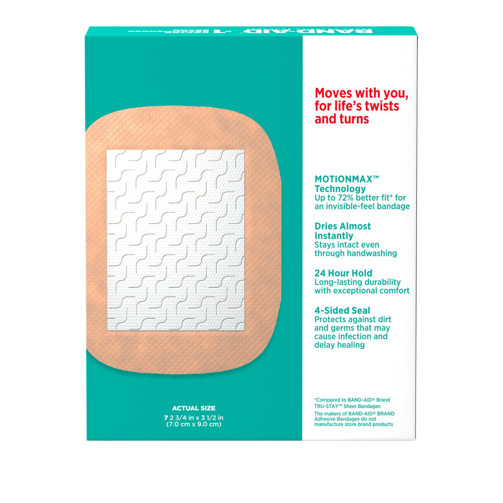 BAND-AID Brand Skin-Flex Adhesive Bandages, Extra Large, 7 Count | Flexible Protection, Sterile Wound Care for Minor Cuts, Scrapes & Burns, First Aid Kit Essential, For Fingers, Hands & Knees
