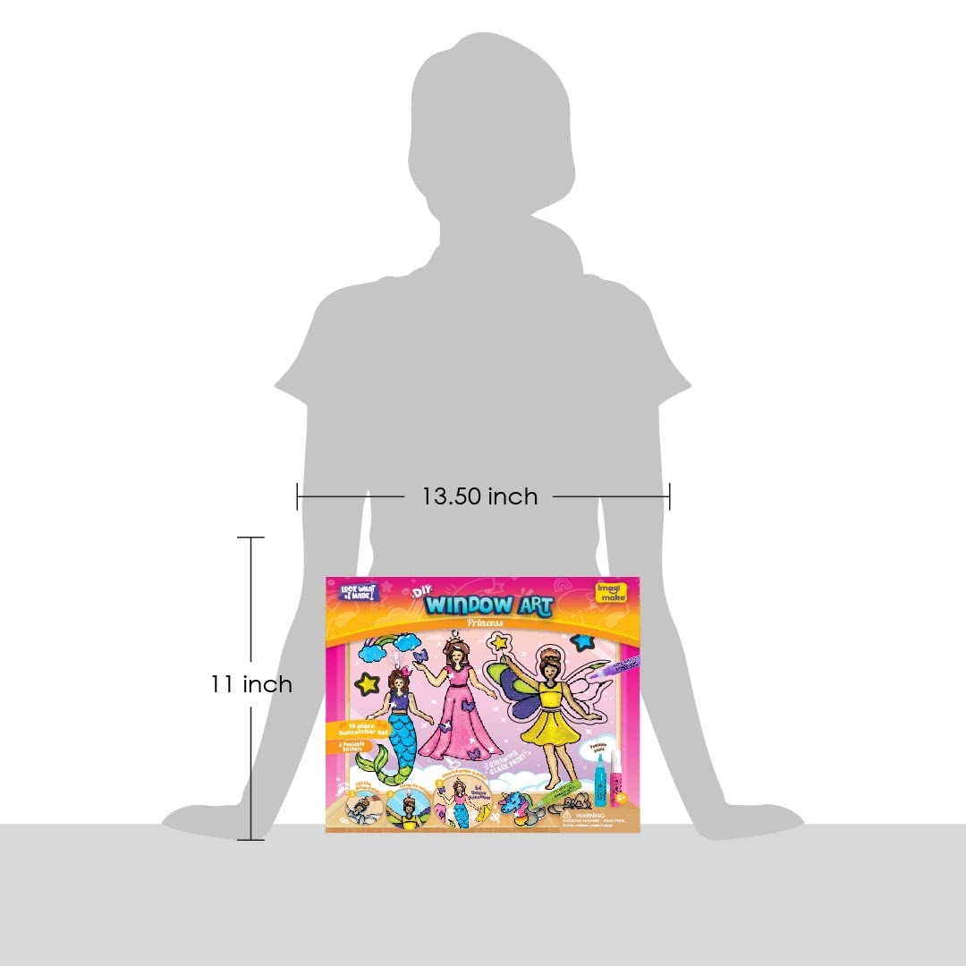 Imagimake Window Art - Princess, Mermaid, Unicorn 16 Pieces Suncatcher Kit | Stained Glass Painting Craft Activities for Kids, Creative DIY Window Clings, 5,6,7,8,9,10,12 Years Old Girls Birthday Gift