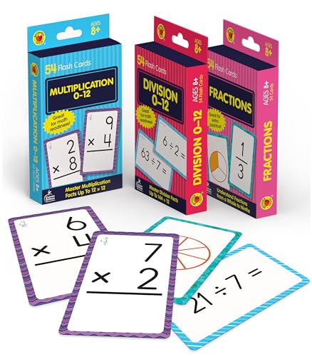 Carson Dellosa 3-Pack Math Flash Cards, Ages 8-12, Multiplication | Division, and Fractions, Math Games, Grade 3-5, Mathematics Practice, 162 cards, Educational Card Set