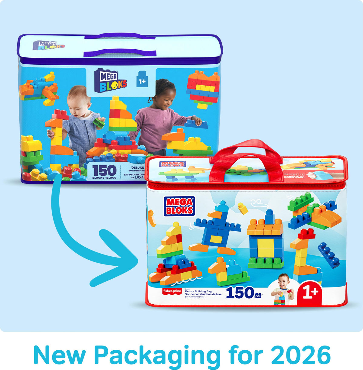 Mega Bloks First Builders Deluxe Building Bag Toddler Block Toys Set, Red | 150 Pieces, Storage, Creative Open-Ended Play, Preschool Kids Ages 1+ Years, Easy to Build (Amazon Exclusive)