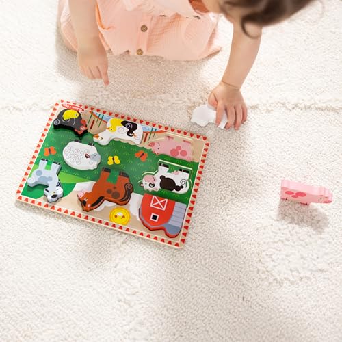 Melissa & Doug Farm Animals Wooden Chunky Puzzle 8-Piece Set | 8 Chunky Wooden Pieces, Stand-Up Farm Animals and Barn, Motor Skill Building Puzzle Play, Toddler Toys for Kids, Ages 2+