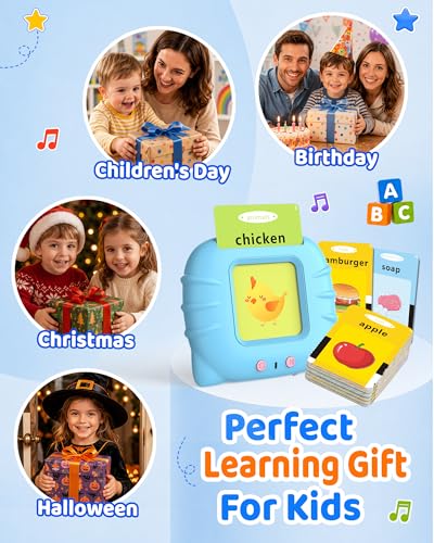 Aullsaty Talking Flash Cards for Toddlers 1-3, Upgraded 248 Sight Words Montessori Speech Therapy Toy, Autism Sensory Educational Learning Toys, Birthday Gift for Boys Girls (Blue)