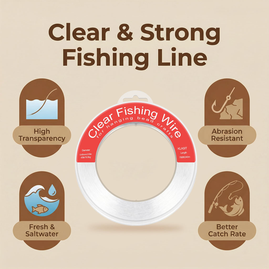 KLASIT Fishing Line 788FT,Invisible Monofilament Fishing Wire | Supports 43 Pounds,Strong Nylon Invisible Thread for Hanging Decorations,Balloon Garland,Crafts,Picture Display