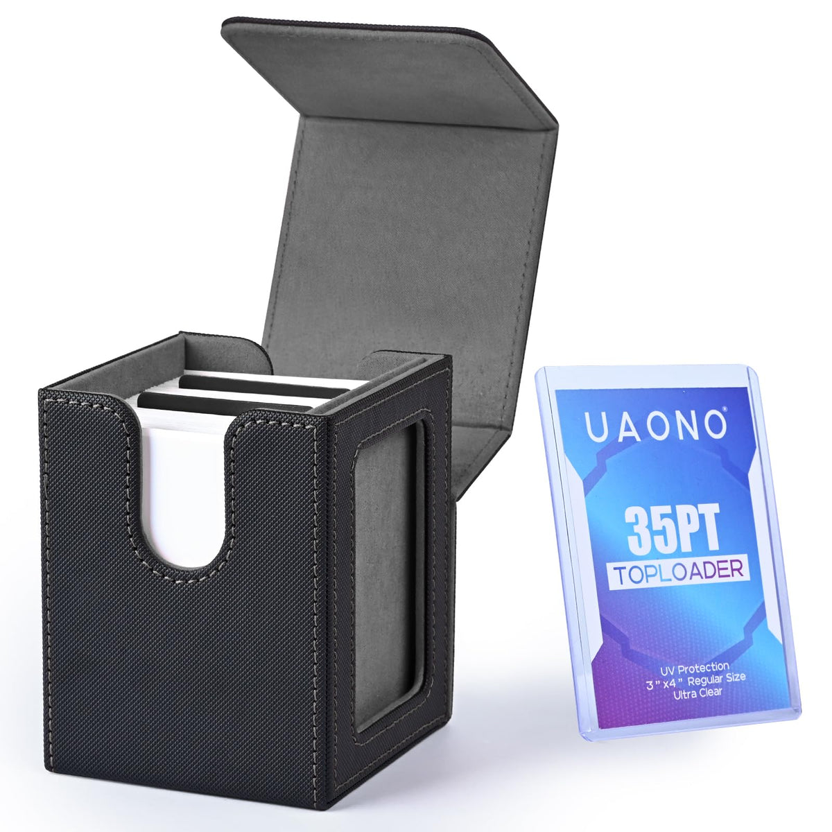 UAONO Card Deck Box for MTG Commander, Fits 100 Double-Sleeved Cards | Independent Commander Display, Magnetic Deck Case for Magic the Gathering TCG, 2 Dividers & 1 Top Loader (Black)