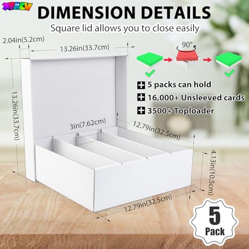 5-Pack Toploader Trading Card Storage Box, 4 Row 3200 Count Cardboard Box | Storage Box for Basketball/MTG/TCG/Sports/Game Cards Organizer and Collection (White)
