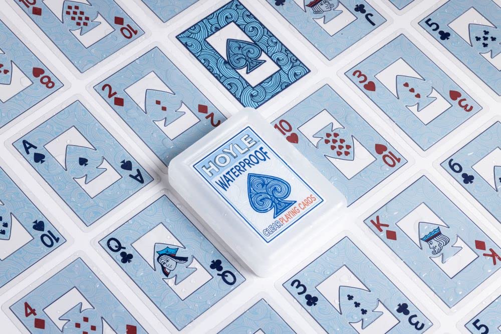 Hoyle Waterproof Clear Plastic Playing Cards 1 Deck Outdoor Pool | Flexible plastic resists bending and tearing, Rinse clean after use, Perfect for camping and beach games