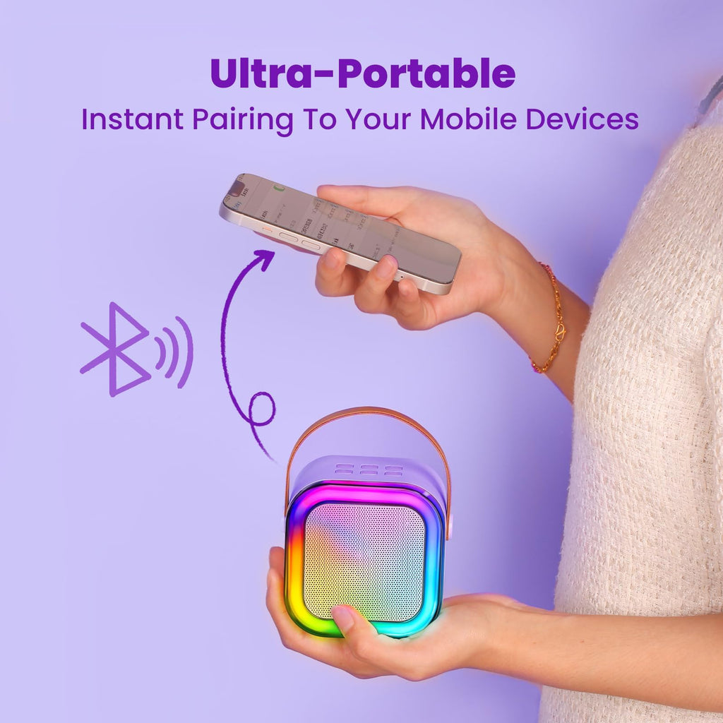 IROO Mini Karaoke Machine for Kids, Birthday Gifts Toys for Girls Ages 3-12 | 2 Wireless Mics, 5 Voice Effects & 1-Month KaraFun Premium, Bluetooth Speaker, Portable MP3 Player For Family Home Party