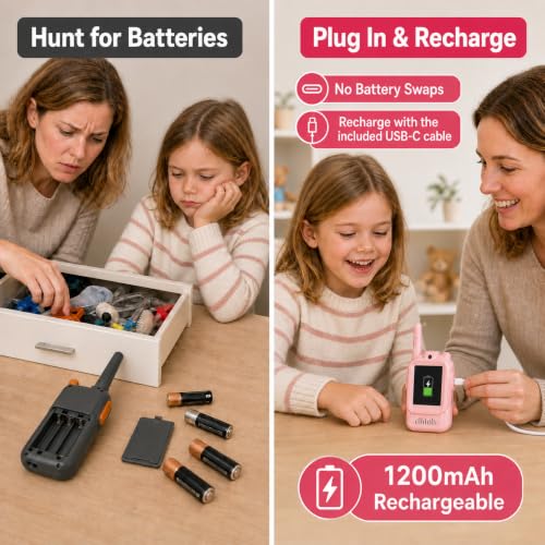 Video Walkie Talkies for Kids, 2 Pack Rechargeable with Screen | No WiFi Auto Pairing, Voice Changer | Indoor Outdoor Toys for Camping & Birthday Gifts for Boys Girls Ages 3-12, 500m Range