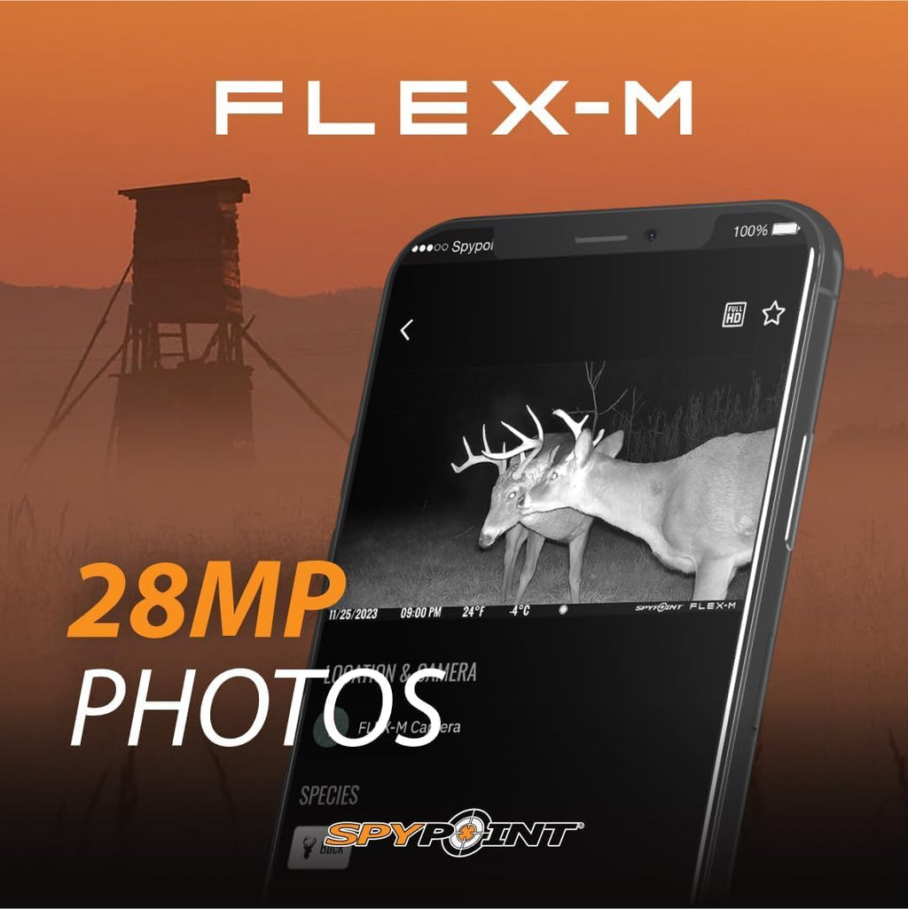 SPYPOINT Flex-M Twin, Cellular Trail Camera, Night Vision, Free Photo Plan | Auto Multi Cell-Network, LTE, GPS, Waterproof, 0.5 Second Trigger, 28MP Photo, 720p Video+ Sound, 90Ft Motion Dection & Flash