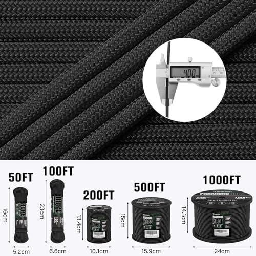 TRIBERION Paracord Rope 750 lb - 1000ft / 500ft / 200ft / 100ft 5/32" Parachute Cord 4MM 12-Strand para Cord - Heavy Duty Spool String for Survival,Camping Gear, Survival Bracelet, Clothesline