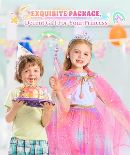 Princess Dress Up for Girls, Unicorn Light up Princess Cape Princess Dress | Costume Crown Gift for Girls 3 4 5 6 DOLNOW