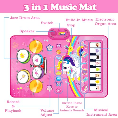 Toys for 1 Year Old Girl Gifts: 3 in 1 Baby Musical Mat Toddler Toy Age 1-2 | Piano Drum Animal Touch Unicorn Toys - Infant Music Toy 12-18 Months Babies Birthday Gifts for 1 2 3 Year Old Boys Girls