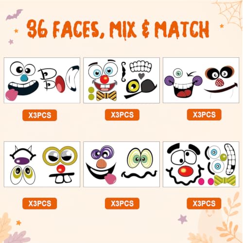 Halloween Mini Pumpkin Decorating Stickers for Kids Toddlers Party Favors | 18 sheets, 36 pack, small, pumpkin face stickers, treat gifts