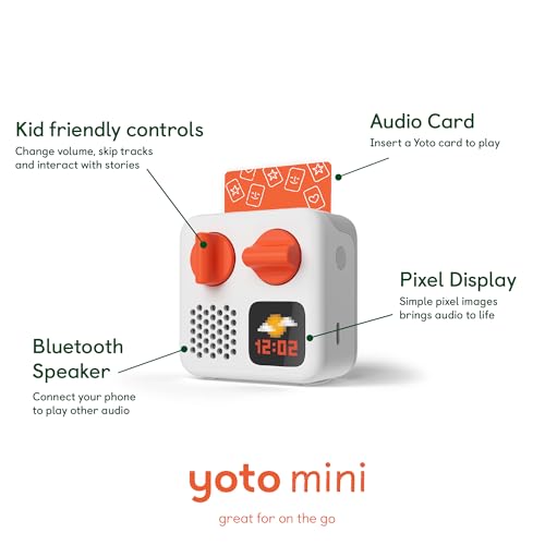 Yoto Mini (2024 Edition) - Portable Kids Audio Player, Ages 3-12 | MP3 player | screen-free audio | stories, music & sleep sounds | gift for kids | ok-to-wake clock | alarm | up to 14h battery