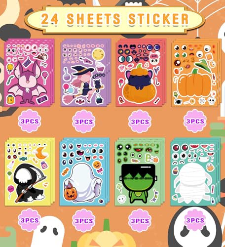 Halloween Party Favors,Halloween Stickers,DIY Crafts Stickers for Kids | Kids Halloween Decorations Games Toys Gifts Treats Activities Party Supplies,Halloween Goodie Bags (24 Sheets)